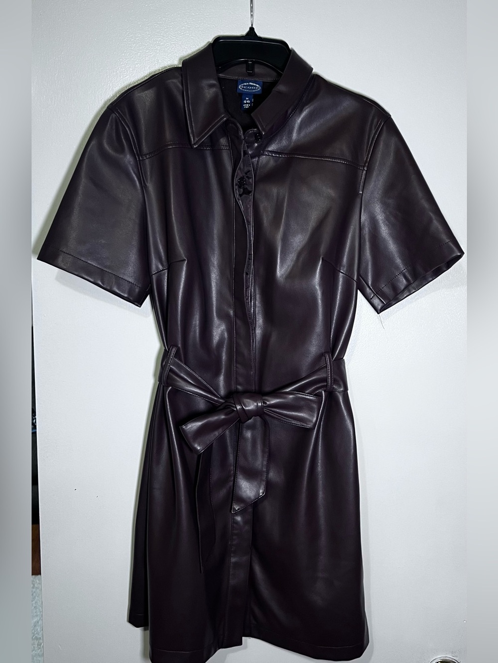 Leather Shirt Dress with Self-Tie Belt - Deep Brown BD-008